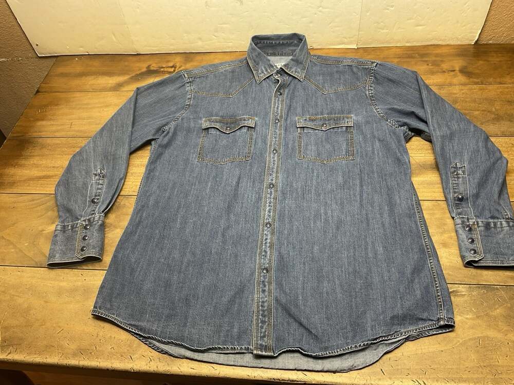 Schaefer Outfitter Pearl Snap Denim Shirt Men’s Large Western Cowboy Workwear